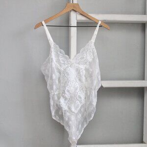Lorraine Vintage 80s White Lace High-Cut Bodysuit Lingerie Size 38 / Large NWT